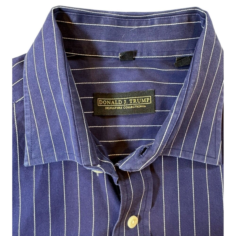 Donald J Trump Dress Shirt 16.5 34/35 Blue White Pinstripe‎ Button Down LS
